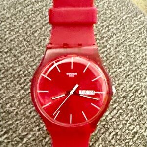 Red Swatch watch